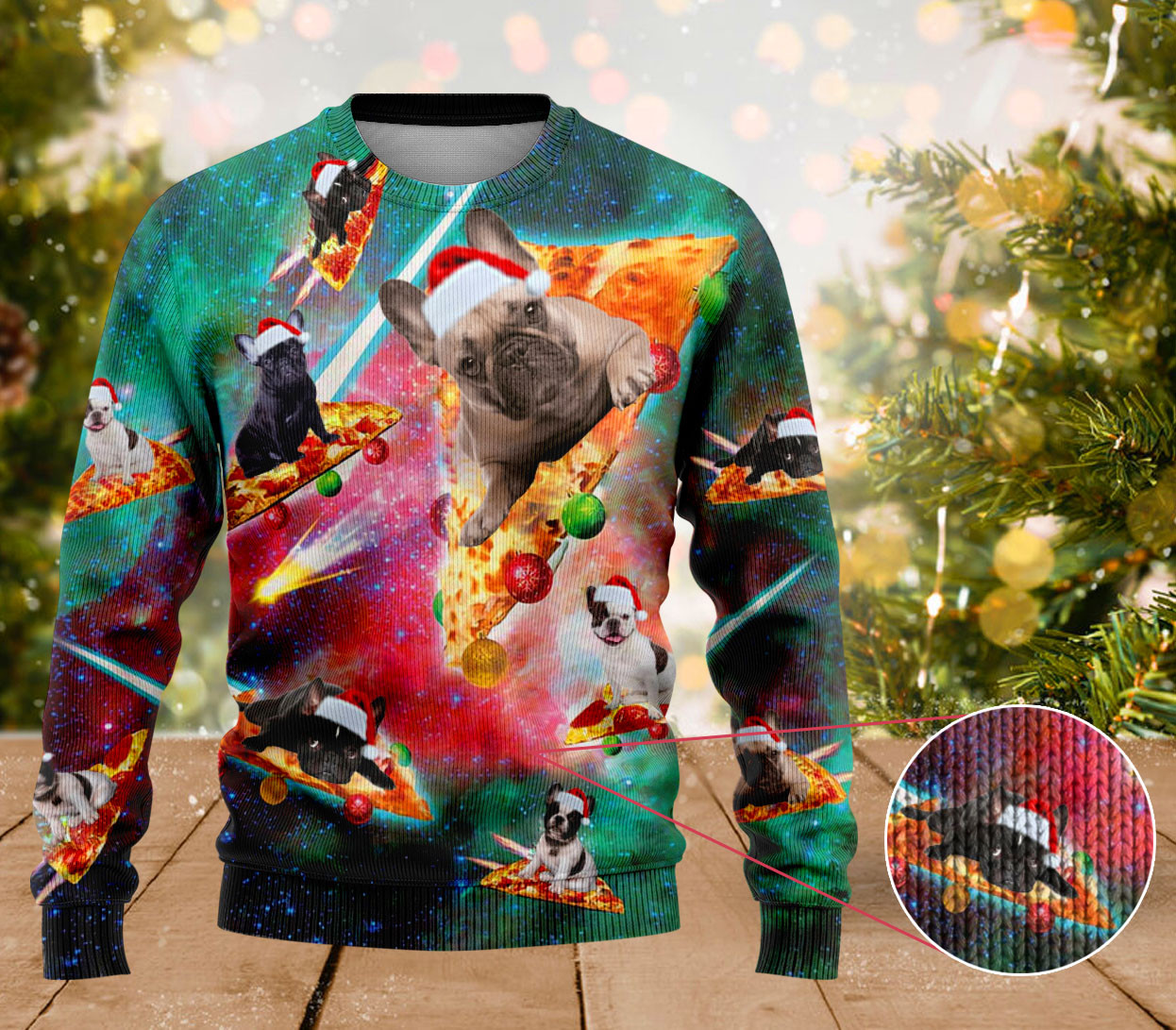 Bull French Dog Pizza Ugly Sweater Dog Lovers Cute Ugly Christmas Sweater Women's