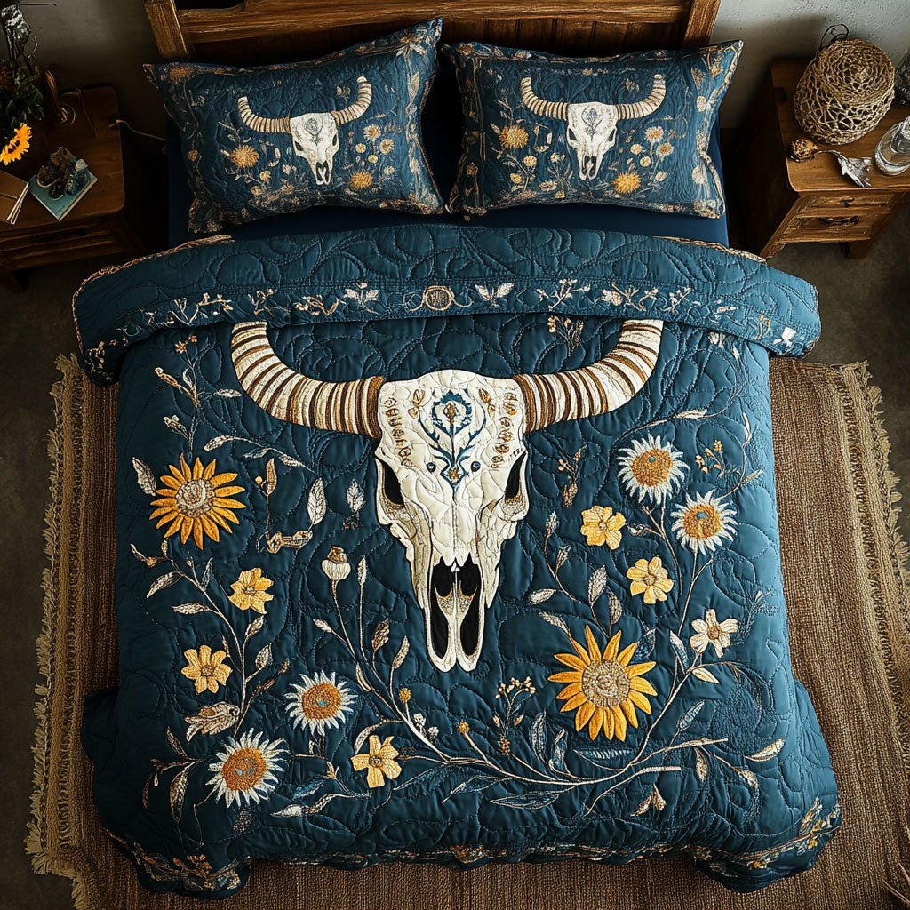 Bull Skull Bloom Bedding Set Best Halloween Decoration Gift For Friends and Family