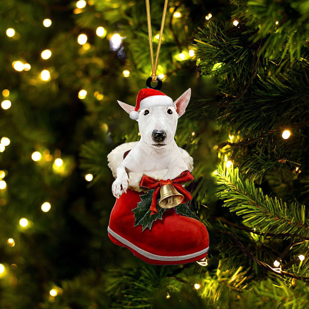 Bull Terrier 2 In Santa Boot Christmas Two Sided Ornament