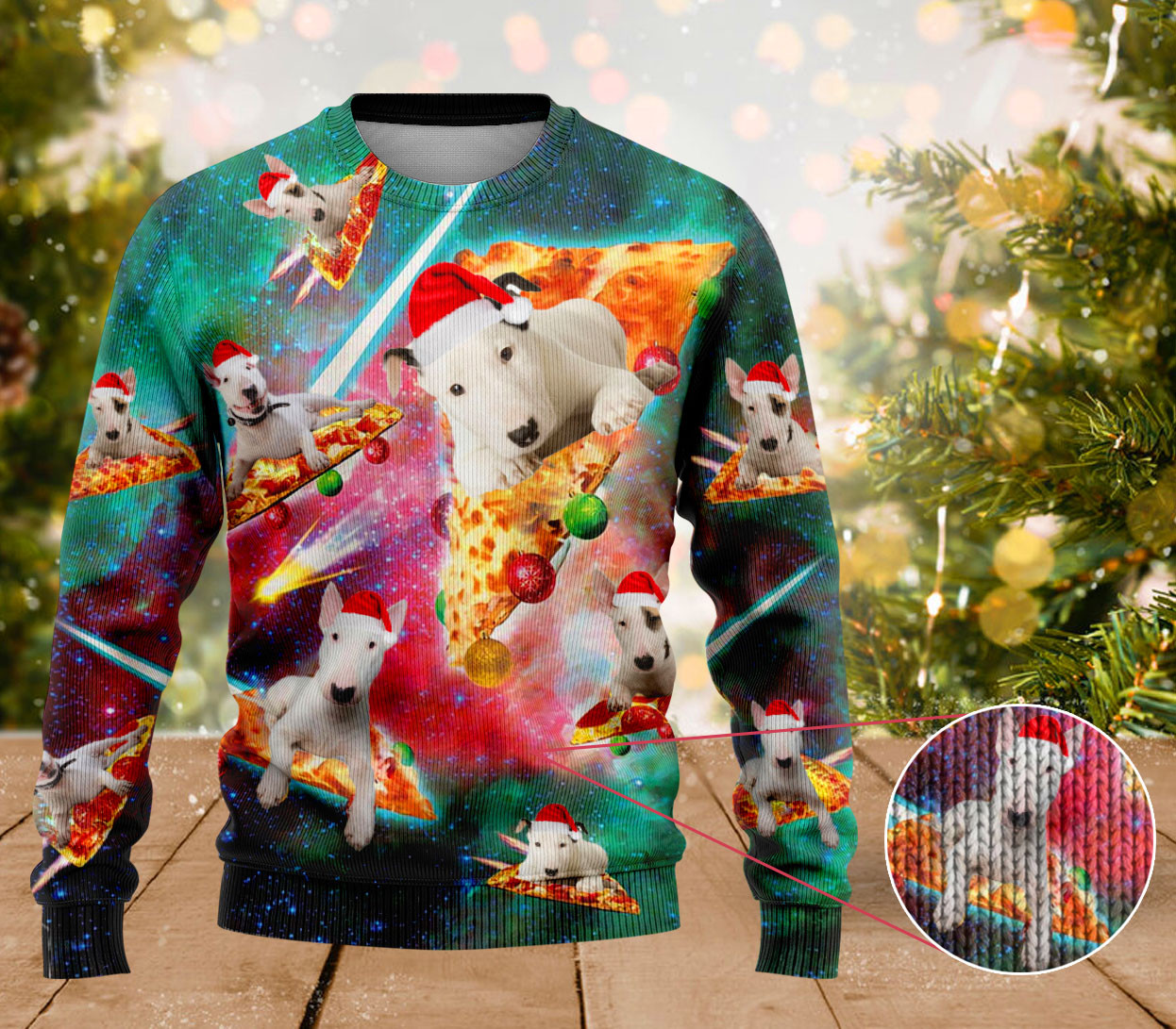 Bull Terrier Dog Pizza Ugly Sweater Cute Christmas Sweaters For Womens Dog Lovers Gifts