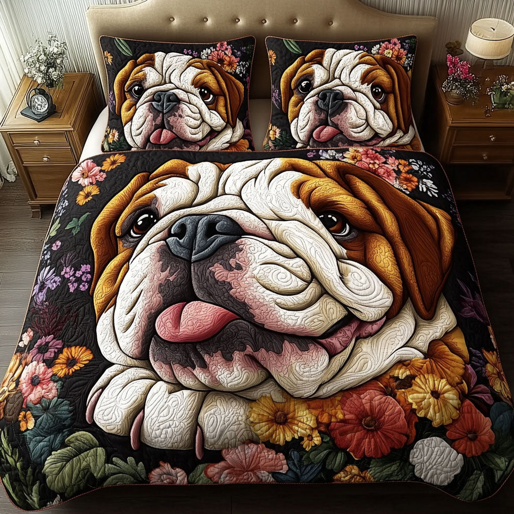 Bulldog Adventures Quilted Bedding Set Heartwarming Bedding Gift for Loved Ones