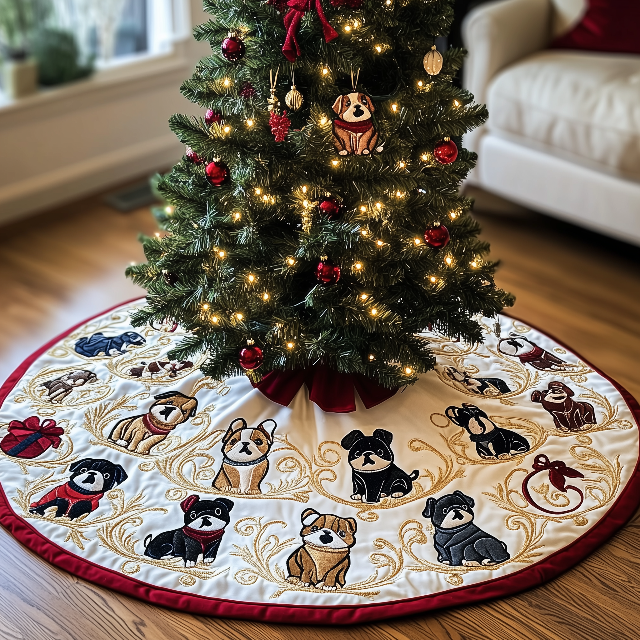 Bulldog Best Christmas Tree Skirts Quilted Dog Lover Design Perfect Holiday Gift for Families
