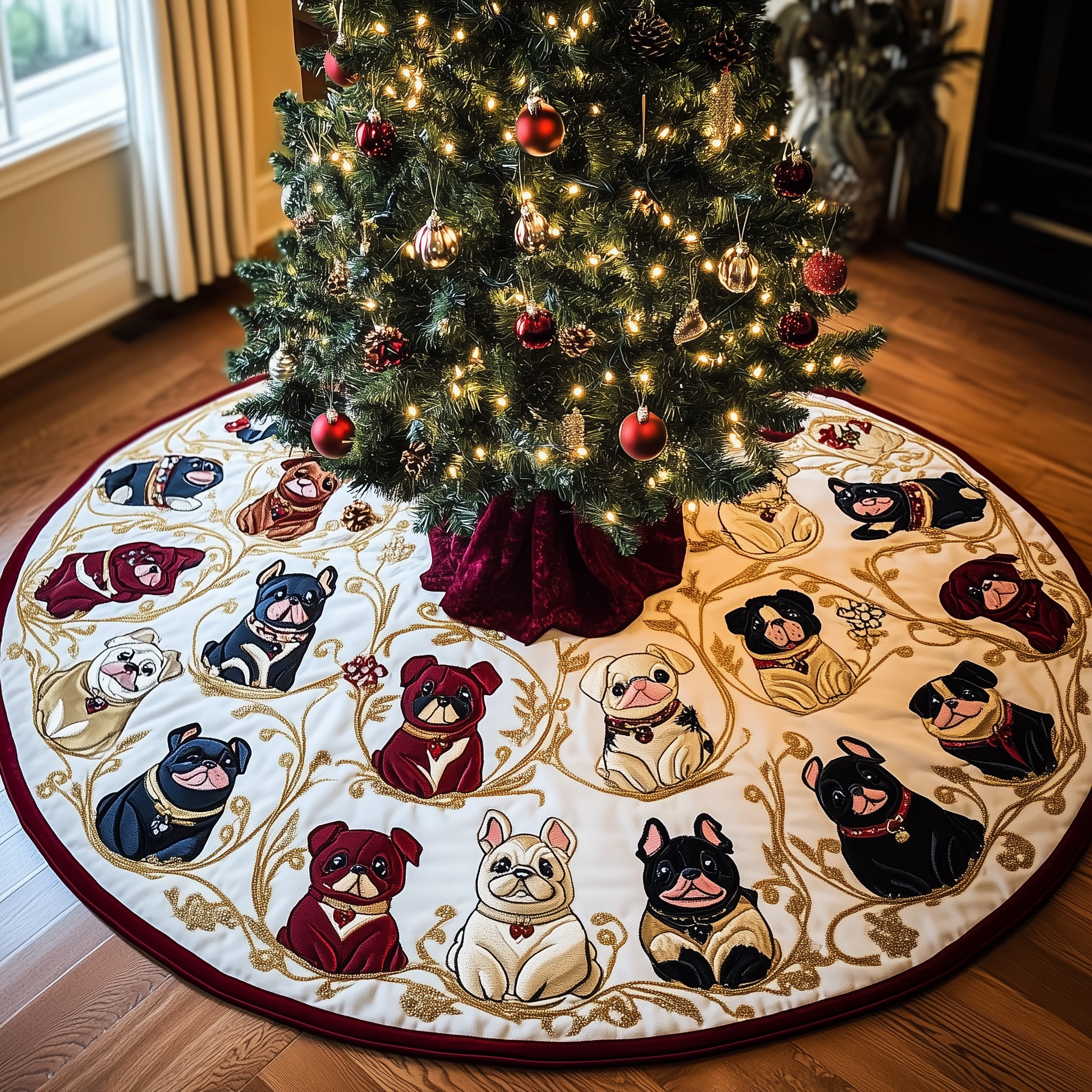 Bulldog Best Christmas Tree Skirts Quilted Multicolor Dog Lover Holiday Gift for Pet-Friendly Homes