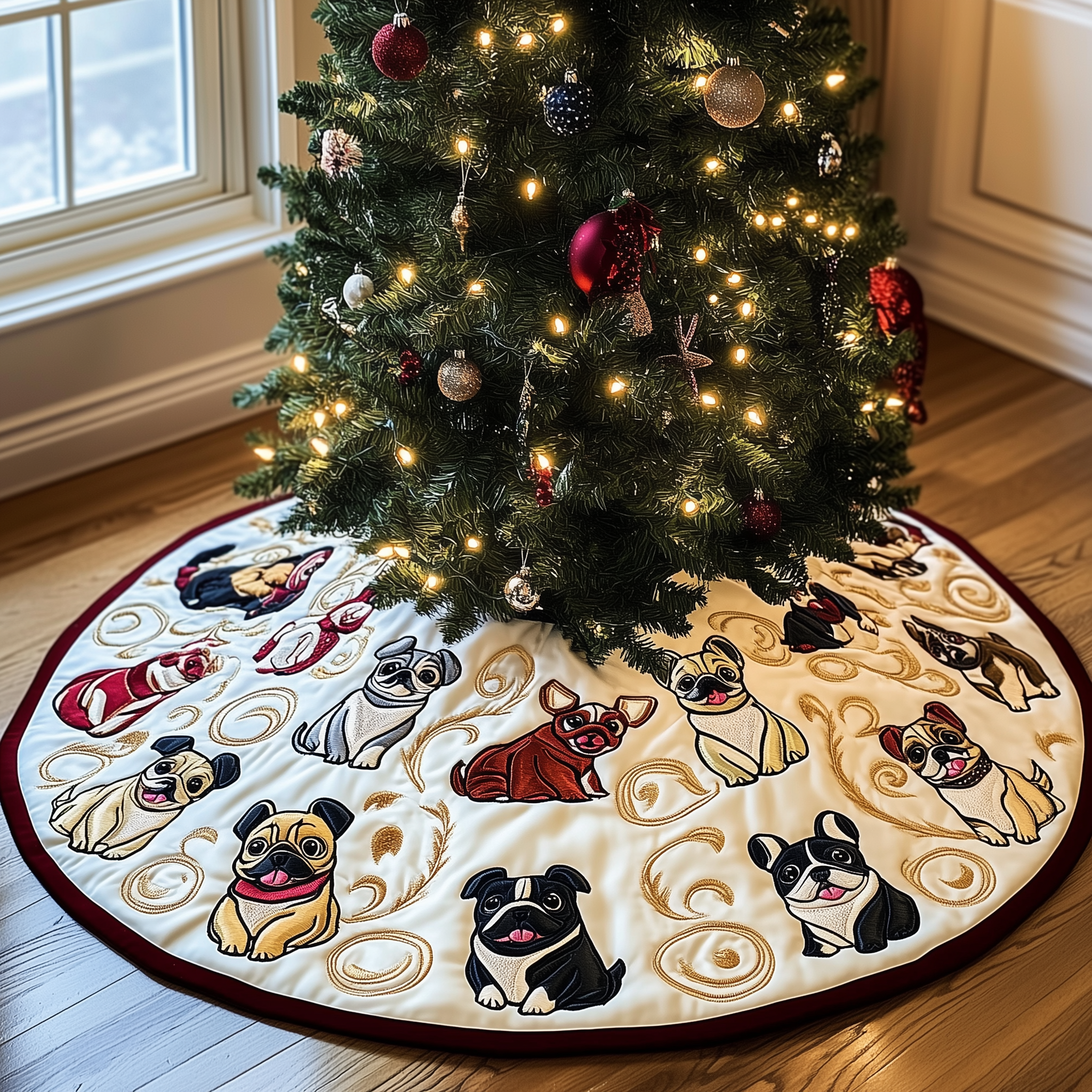 Bulldog Best Christmas Tree Skirts Quilted Multicolor Dog Lover Holiday Gift for Pet Owners