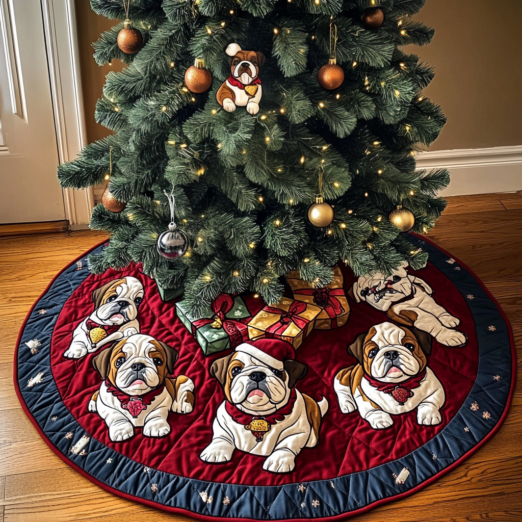 Bulldog Blessing Christmas Quilted Tree Skirt Special Holiday Tree Skirt Gift for Newlyweds