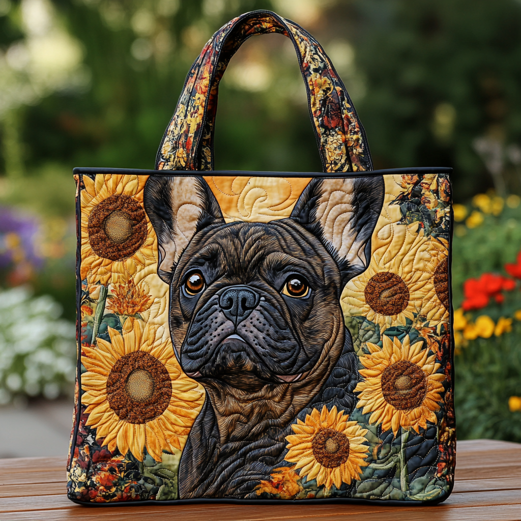 Bulldog Bloom Quilted Tote Bag Gift For Dog Lover Woman