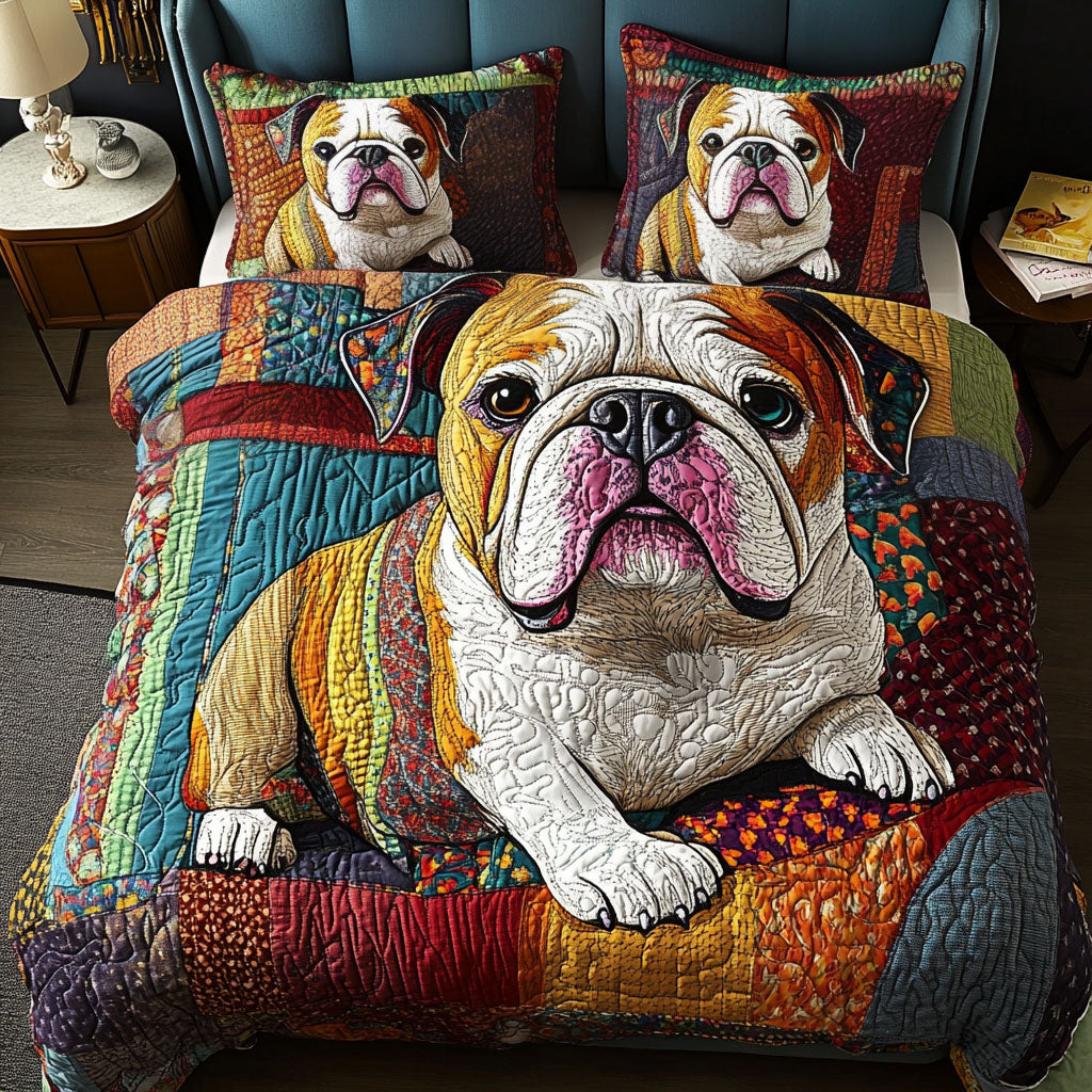 Bulldog Buddy Quilted Bedding Set Perfect Bedding Gift Set for Holiday Celebrations