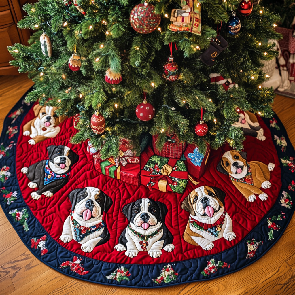 Bulldog Charm Christmas Quilted Tree Skirt Holiday Decor Bulldog Lover Gifts