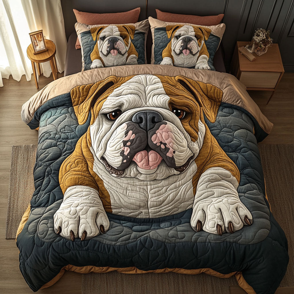 Bulldog Charm Quited Bedding Set Personalized Bedding Set Gift for Couples