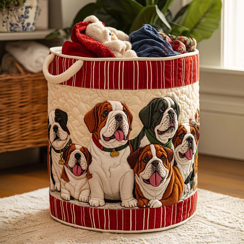 Bulldog Chill Zone Quilted Laundry Basket Valentine's Day Merch Gift