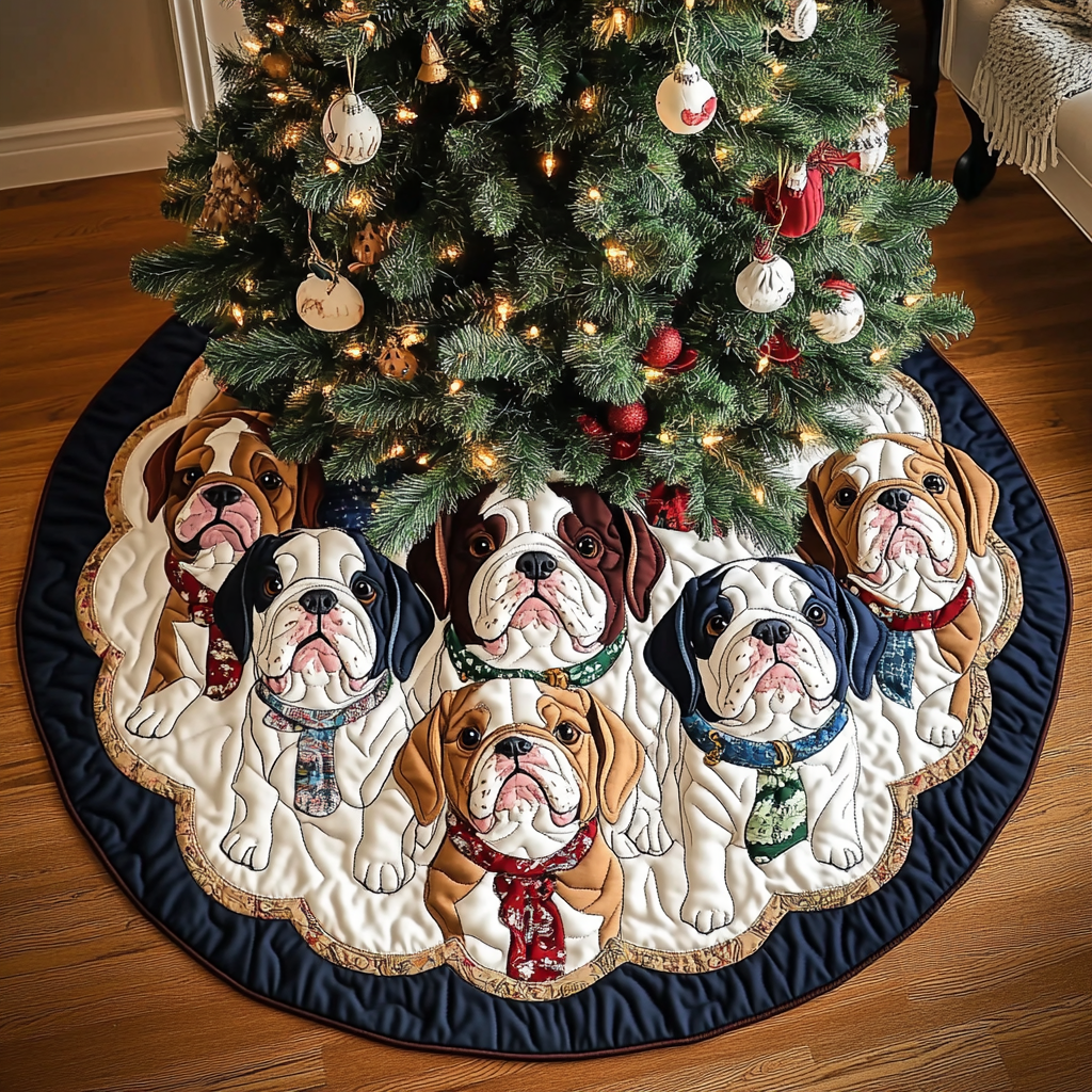 Bulldog Christmas Charm Christmas Quilted Tree Skirt Christmas Holiday Decor Home