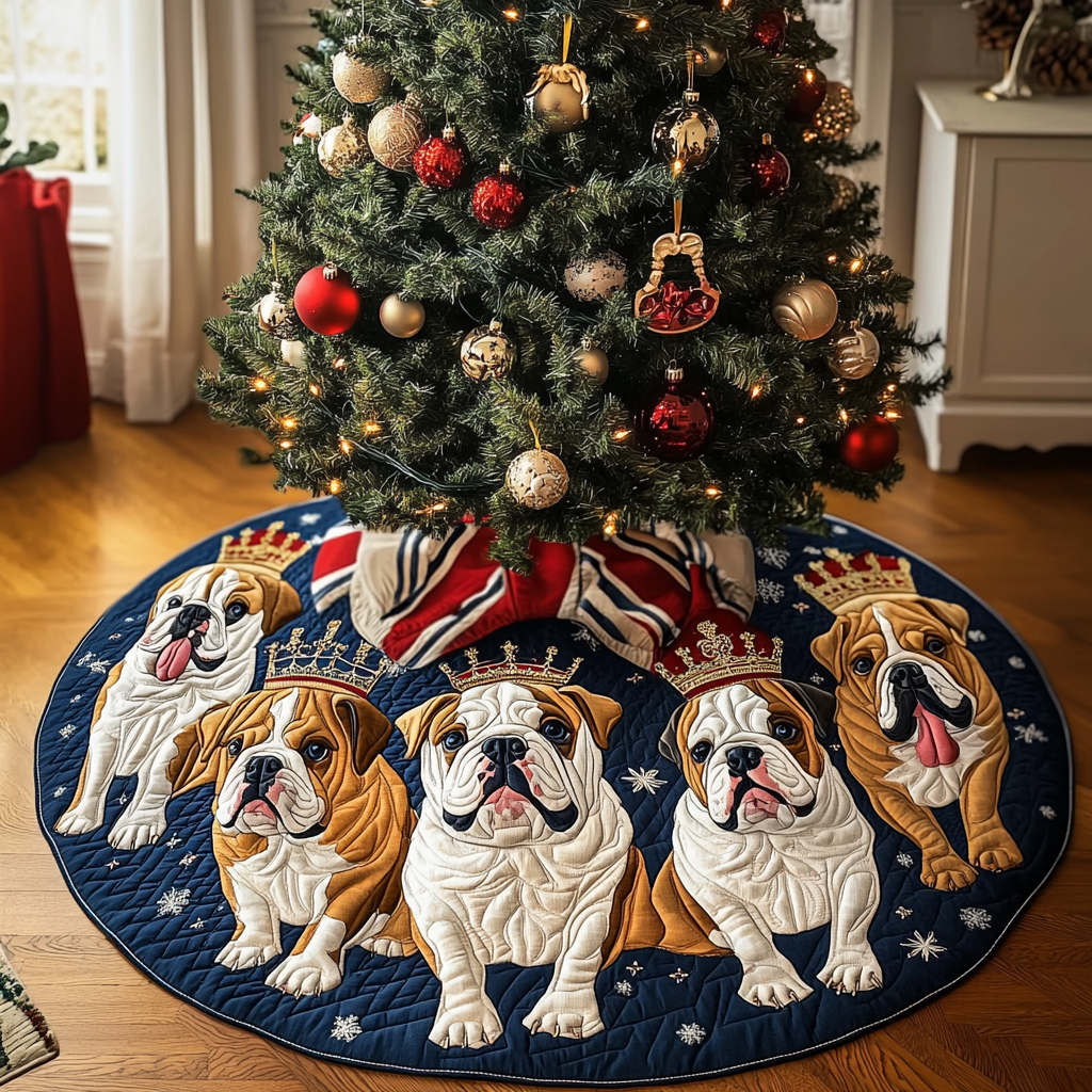 Bulldog Christmas Charm Christmas Quilted Tree Skirt Lovely Holiday Tree Skirt for Festive Vibes