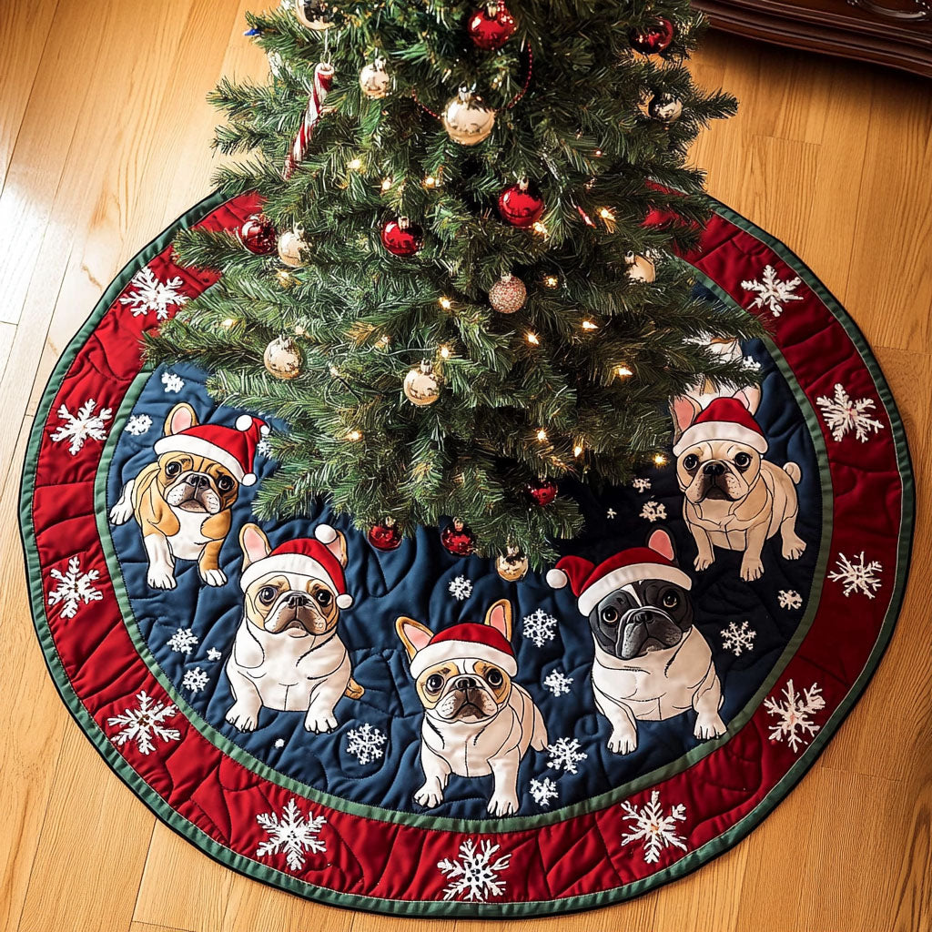 Bulldog Christmas Quilted Tree Skirt Xmas Tree Base Cover French Bulldog Themed Gifts