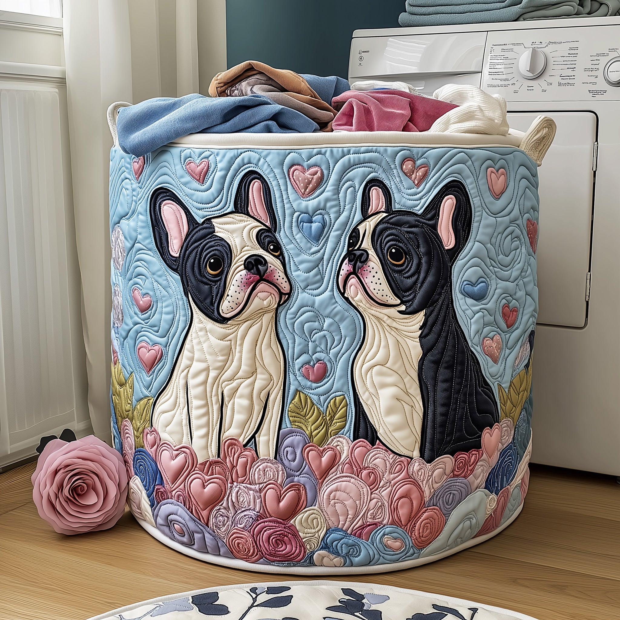 Bulldog Couple Quilted Laundry Basket Unique Dog Gifts
