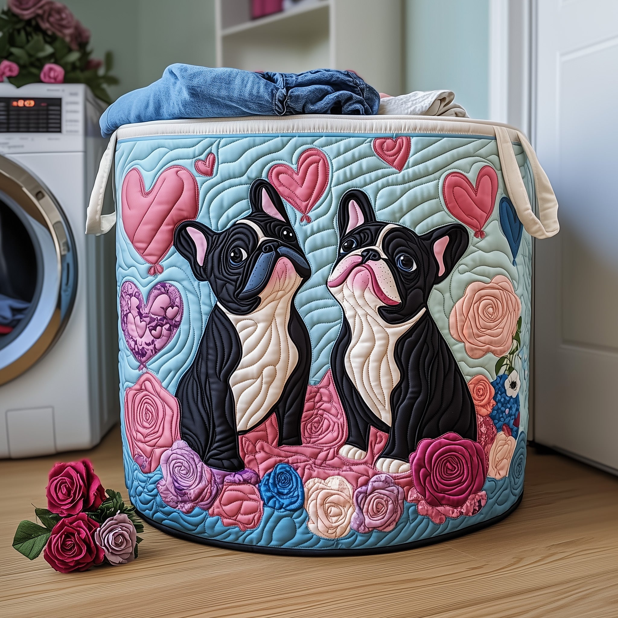 Bulldog Couple Quilted Laundry Basket Unique Gift For Laundry Lovers