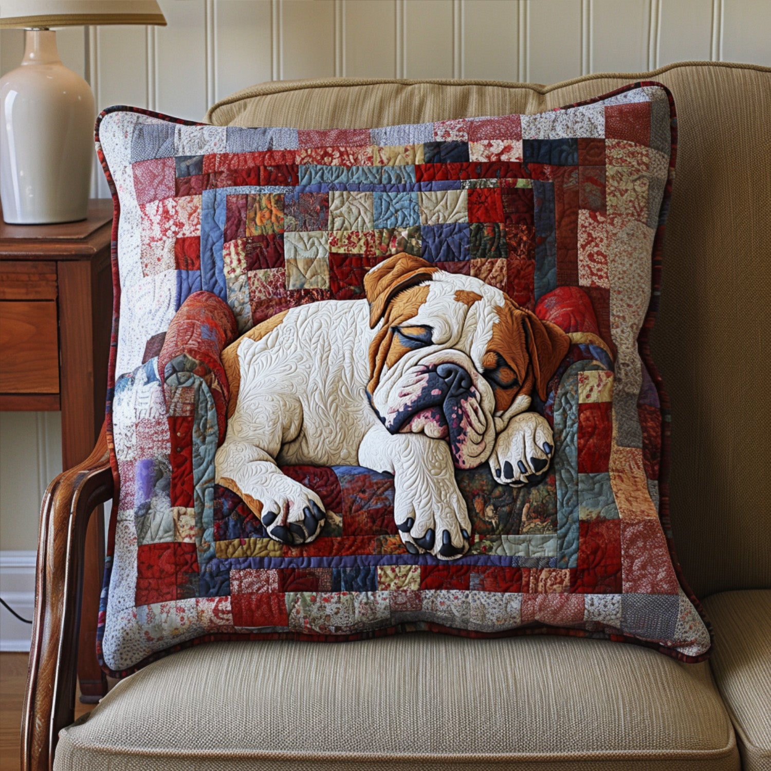 Bulldog Coziness Quilted Pillow Case Quilted Christmas Pillow Cover