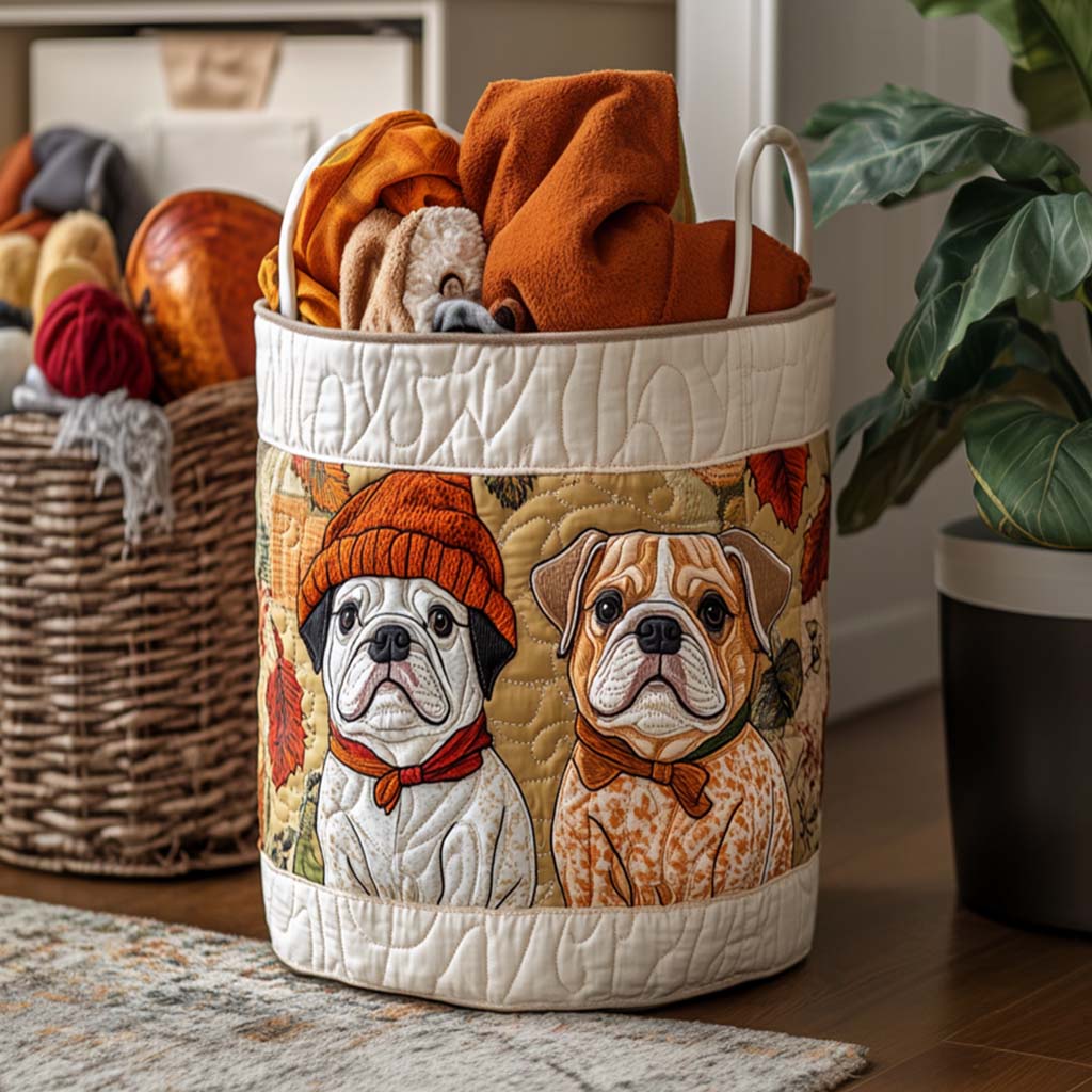 Bulldog Cozy Mood Quilted Laundry Basket Father's Day Merch Gift