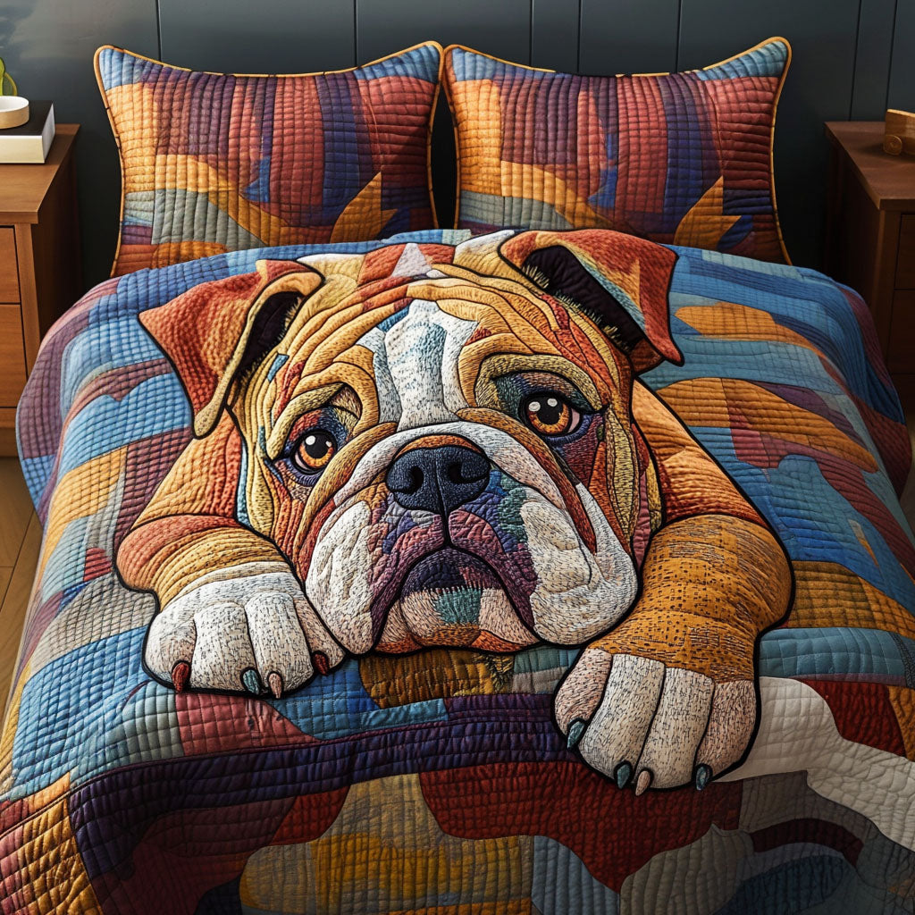 Bulldog Cuddler Quilted Bedding Set Exclusive Bedding Gift Set for Luxury Sleep