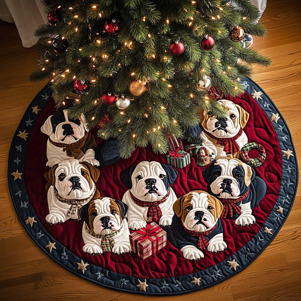 Bulldog Dreams Christmas Quilted Tree Skirt Must Have Holiday Merch for Christmas Decor