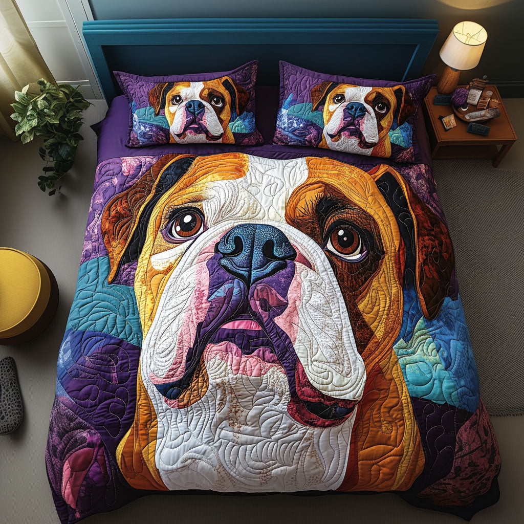 Bulldog Dreams Quilted Bedding Set Cozy Bedding Merch Gift That Brings Sweet Dreams
