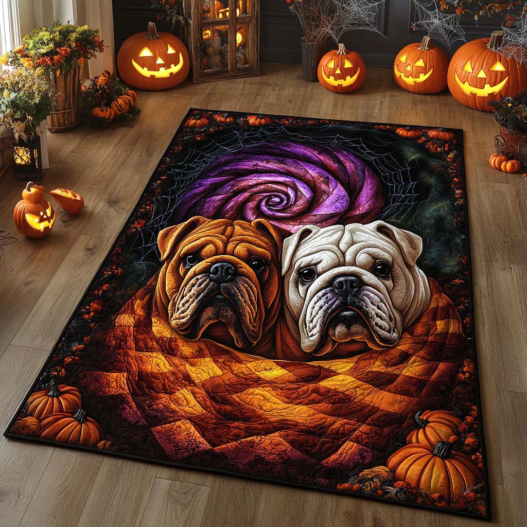 Bulldog Duo Pumpkin Area Rug Large Rugs Christmas Gifts For Grandma