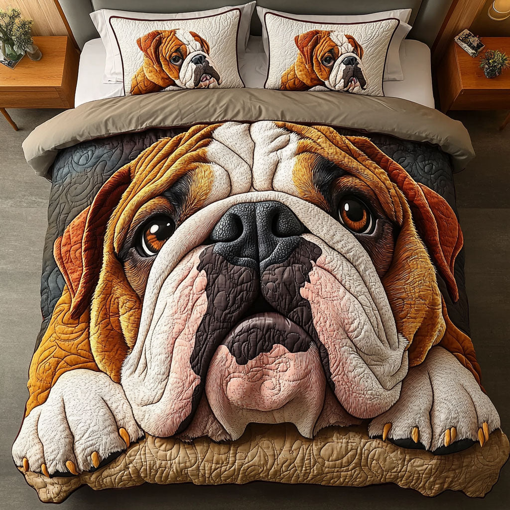 Bulldog Eyes Quilted Bedding Set Elegant Bedding Set Gift for Newlyweds