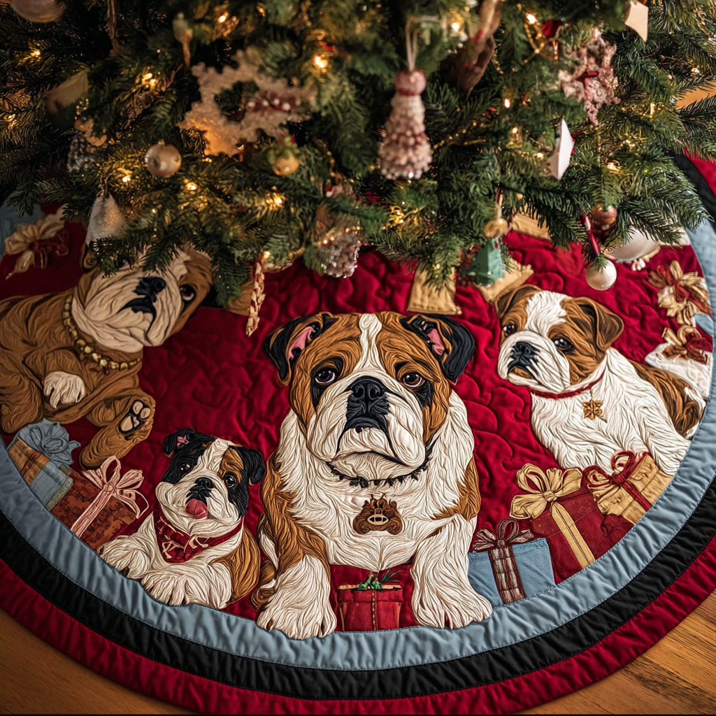 Bulldog Family Christmas Quilted Tree Skirt Holiday Decorations French Bulldog Dad Gifts