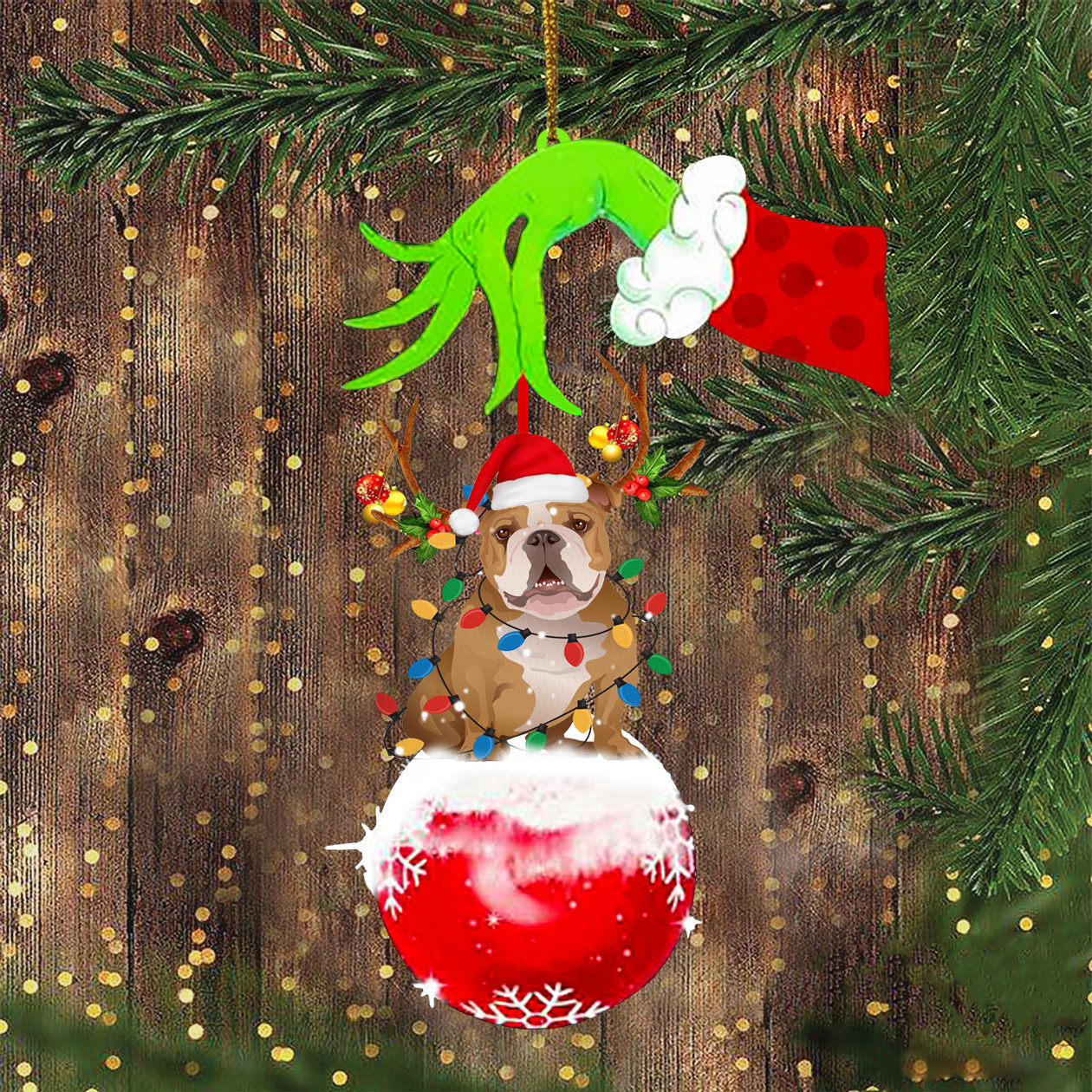 Bulldog Feliz Naughty Dog Ornament Green Hand With Ball Ornament Xmas Tree Ideas 2024