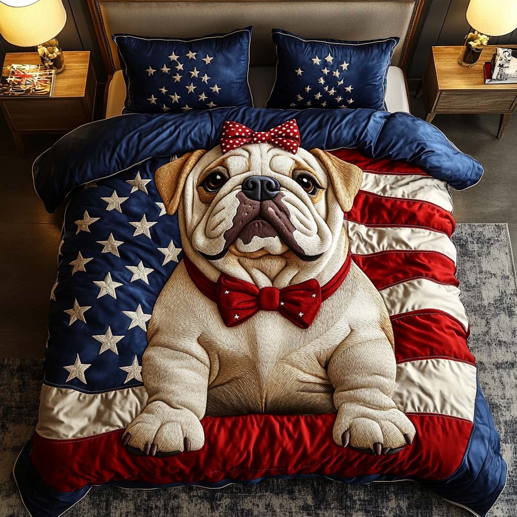 Bulldog For Freedom Quited Bedding Set Luxury Comforter Gift Set for Him or Her