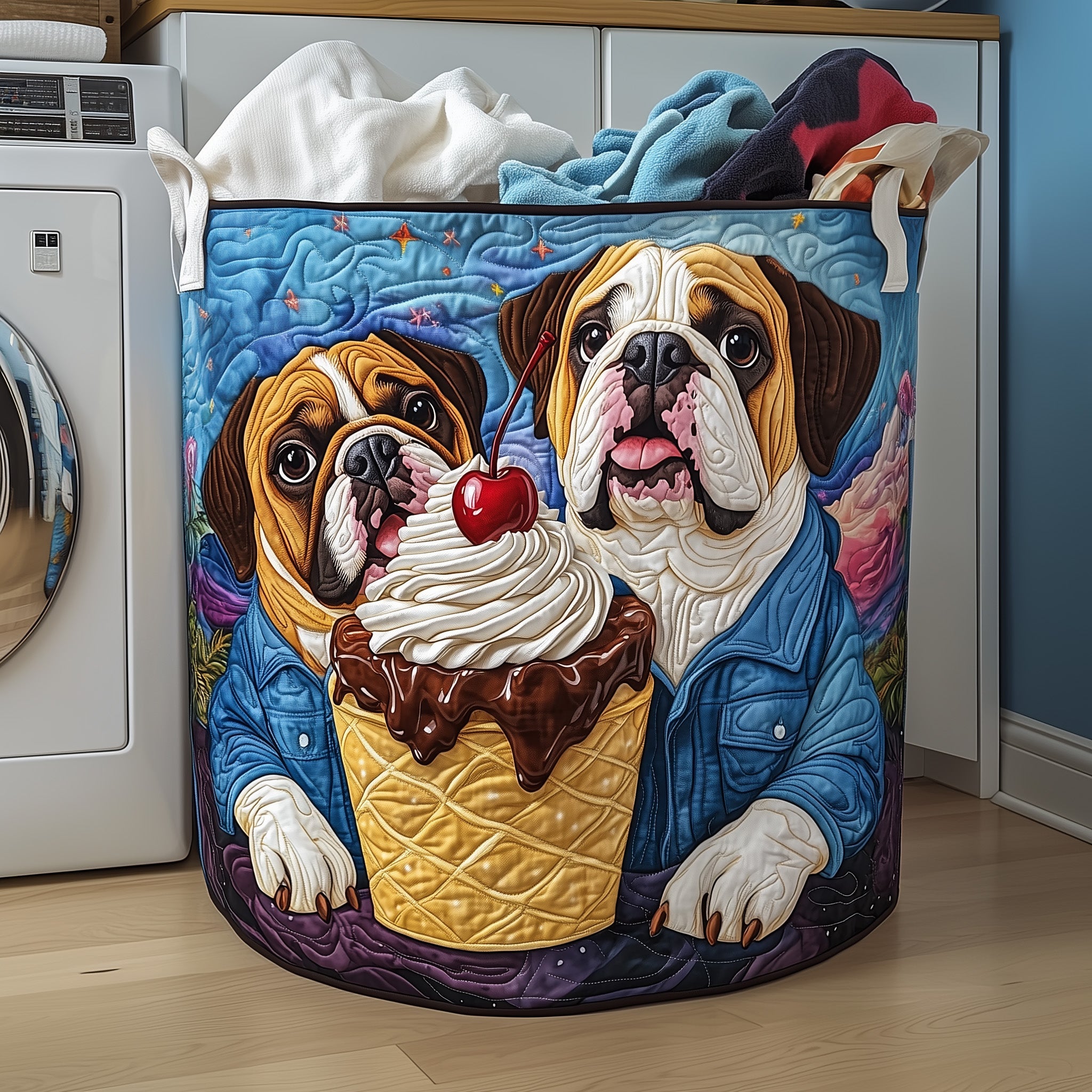 Bulldog Friends Quilted Laundry Basket Ideal Present For Newlyweds