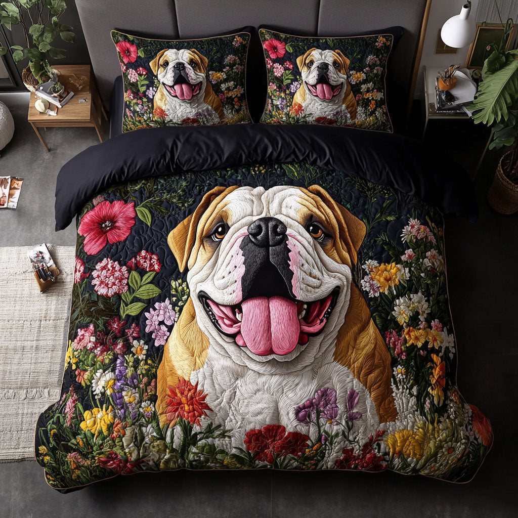 Bulldog Fun Times Quilted Bedding Set Luxury Comforter Gift Set for Him or Her