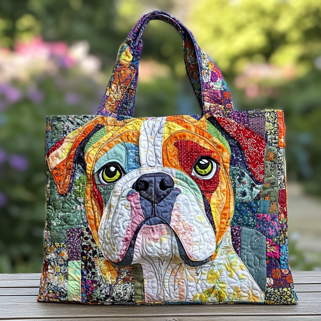 Bulldog Garden Quilted Tote Bag Cool Gifts For Pet Lovers