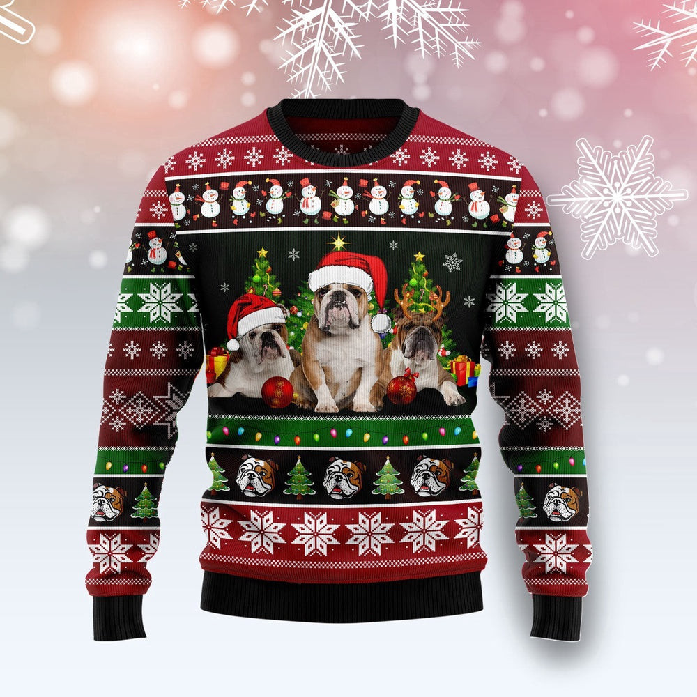 Bulldog Group Beauty Ugly Christmas Sweater Unisex Sweater for Couples Friends Funny Family Christmas Gift
