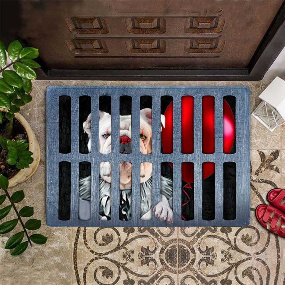 Bulldog Halloween Doormat Funny Dog Clown Parody Halloween Floor Mat Indoor