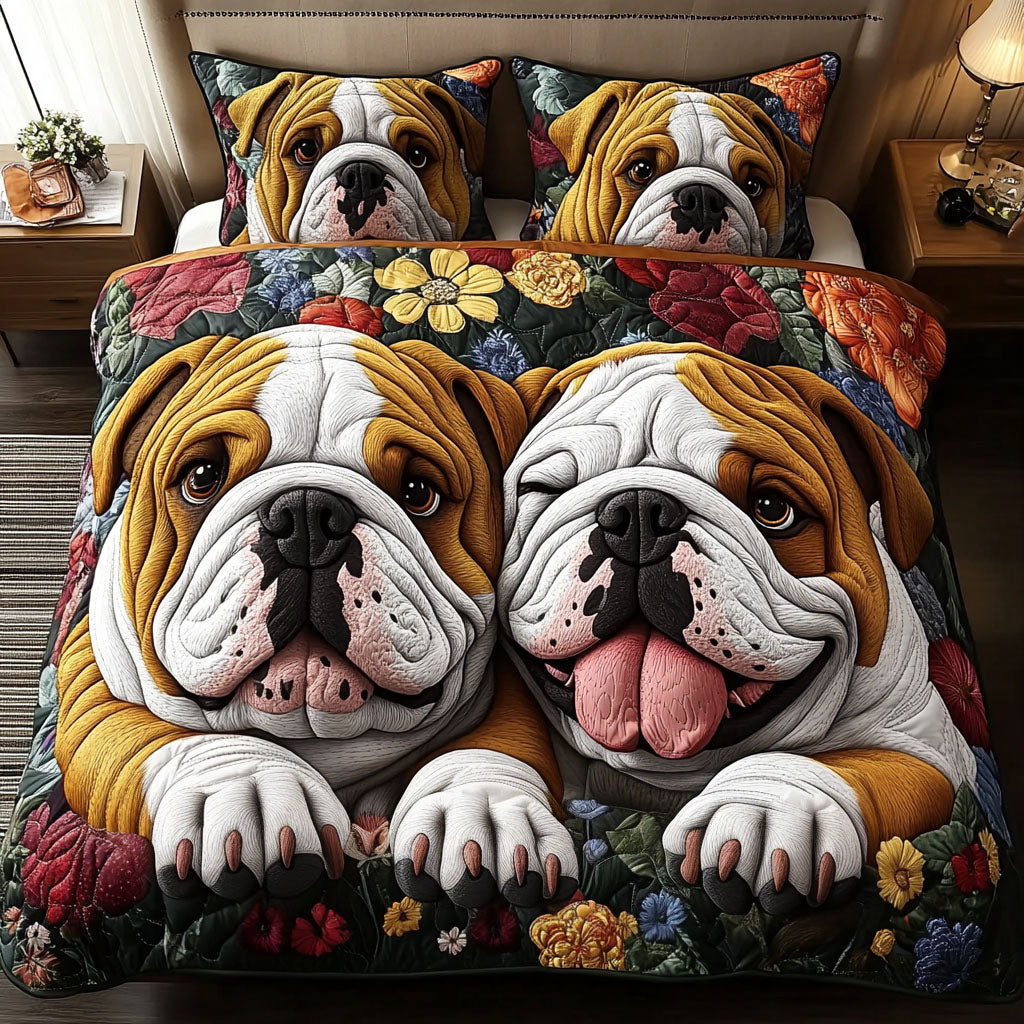 Bulldog Happiness Quilted Bedding Set Perfect Bedding Gift Set for Holiday Celebrations