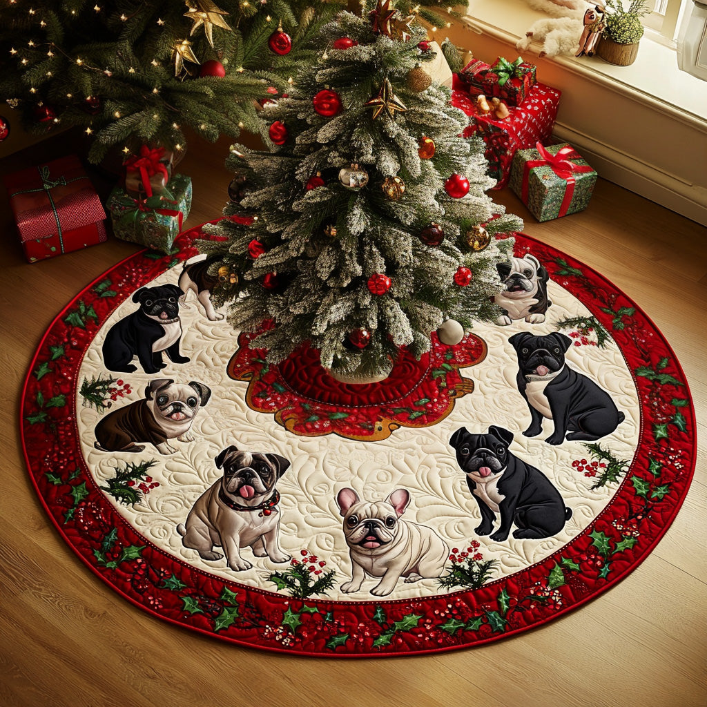 Bulldog Holiday Spirit Quilted Christmas Tree Skirt Meaningful Christmas Gift to Warm the Heart