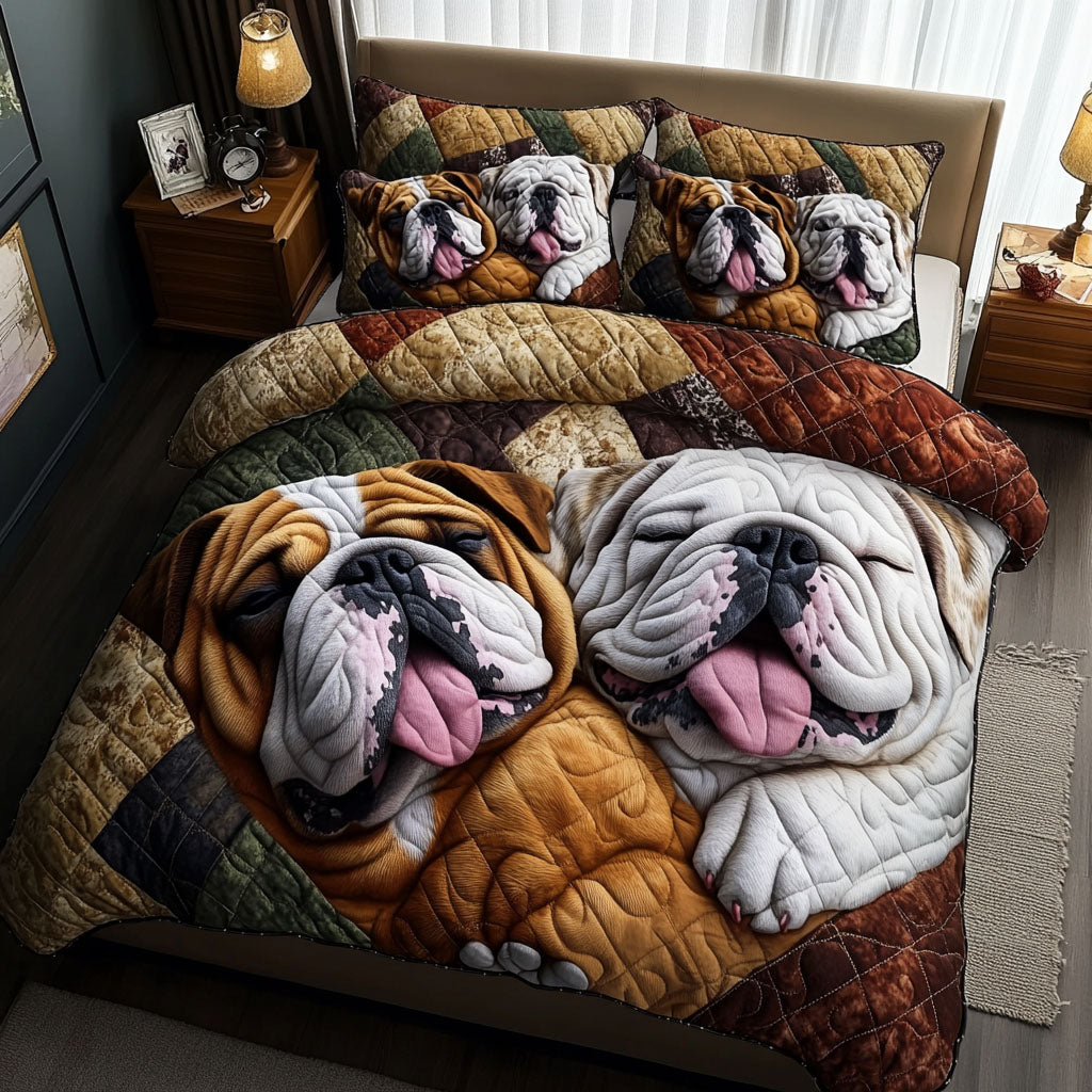 Bulldog Hugs Quilted Bedding Set Elegant Bedding Set Gift for Newlyweds