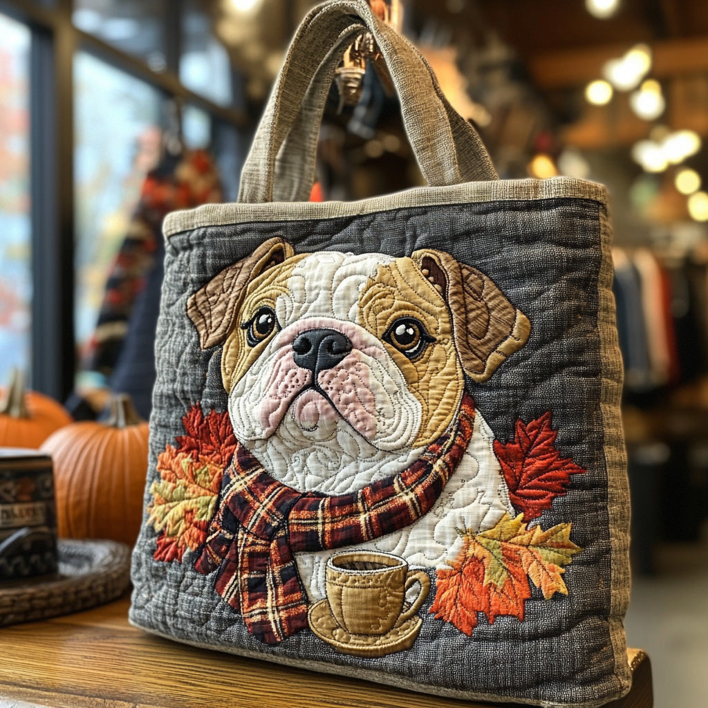 Bulldog in Flannel Quilted Tote Bag Dog Lover Gifts Merchandise 