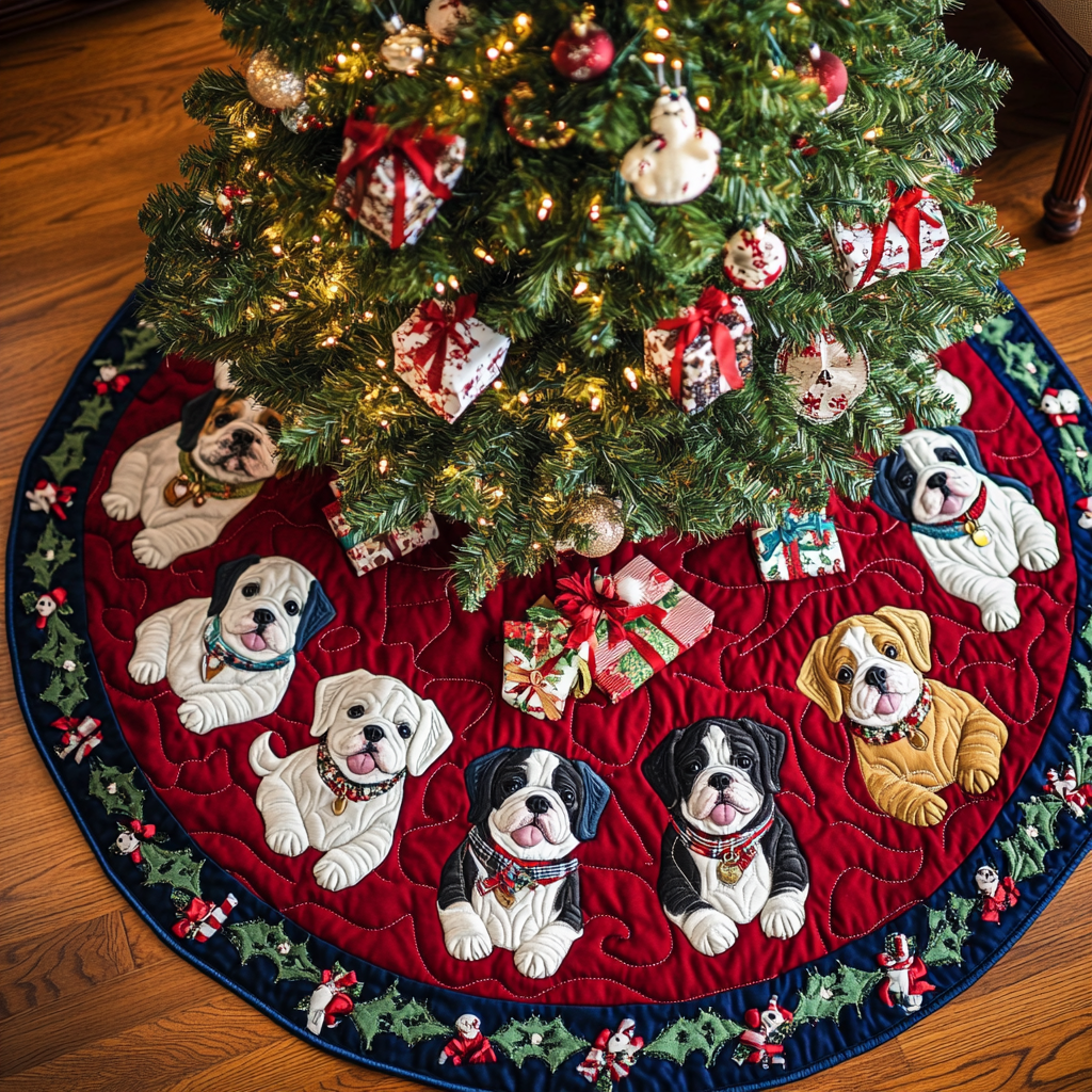 Bulldog Joy Christmas Quilted Tree Skirt Xmas Decorations French Bulldog Owner Gifts