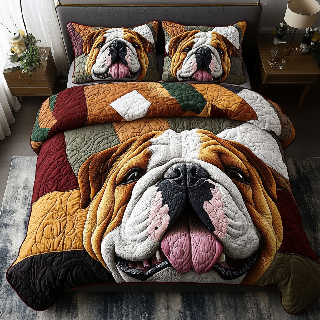 Bulldog Joy Quilted Bedding Set Heartwarming Bedding Gift for Loved Ones