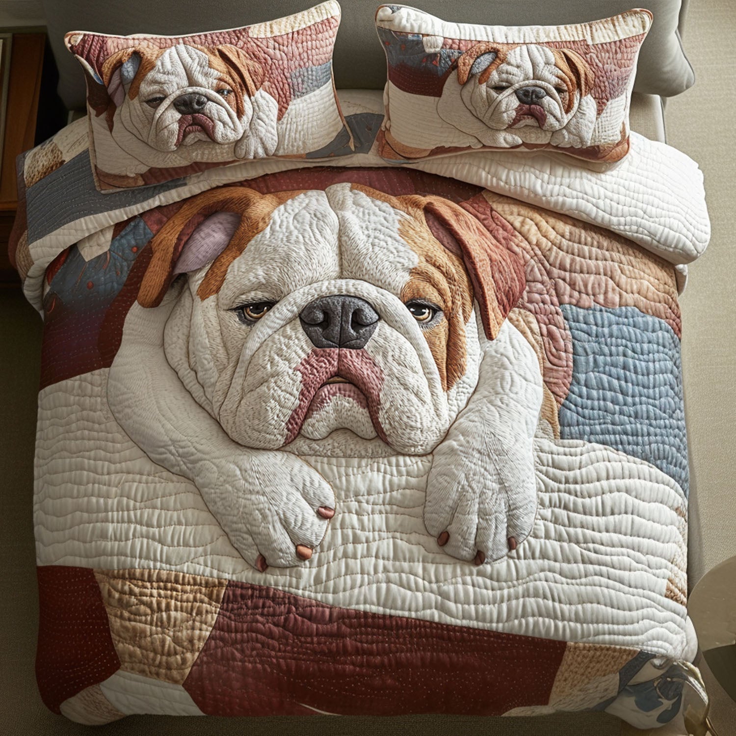 Bulldog Love Affair Quilted Bedding Set Stylish Bedding Merch Gift for Home Lovers