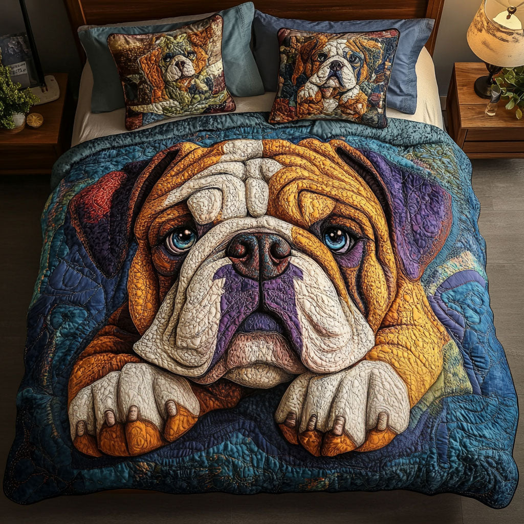 Bulldog Love Hug Quited Bedding Set Trendy Bedding Set for Bedroom Makeover