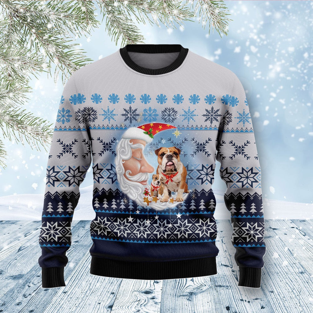 Bulldog Love Santa Moon Ugly Christmas Sweater Christmas Gift