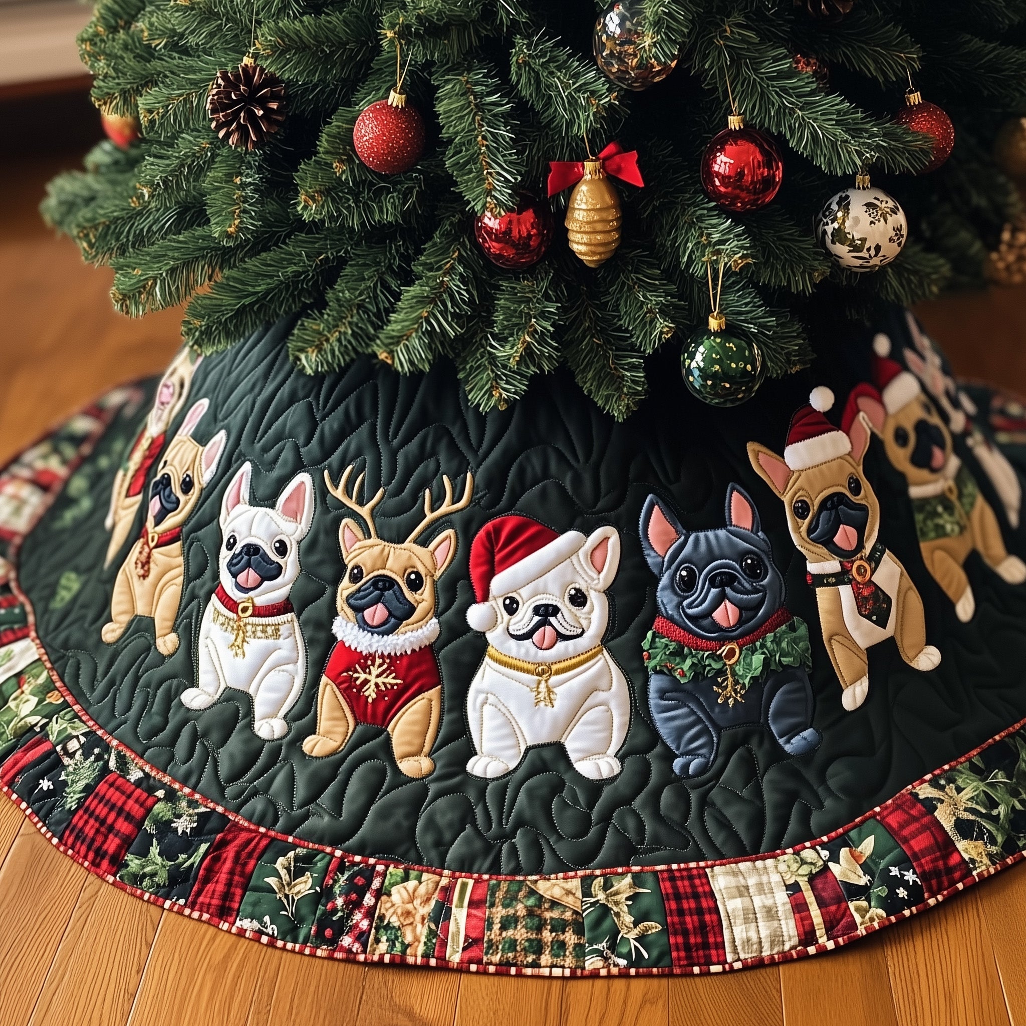 Bulldog Lover Tree Skirt Festive Quilted Santa Dog Design Perfect Holiday Gift Idea