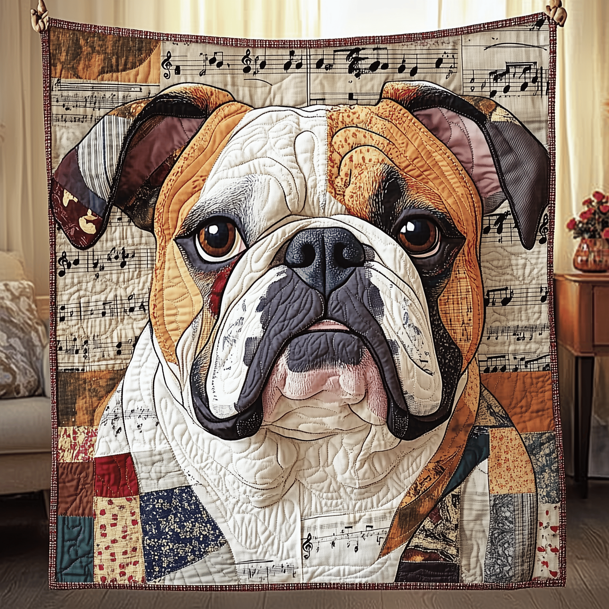 Bulldog Melody Quilted Blanket Christmas Quilted Blanket Christmas Gifts For Pet Owners