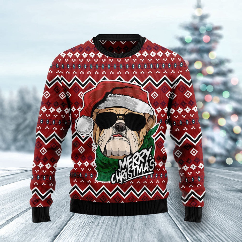 Bulldog Merry Christmas Unisex Sweater for Couples Friends Funny Family Christmas Holiday Gift