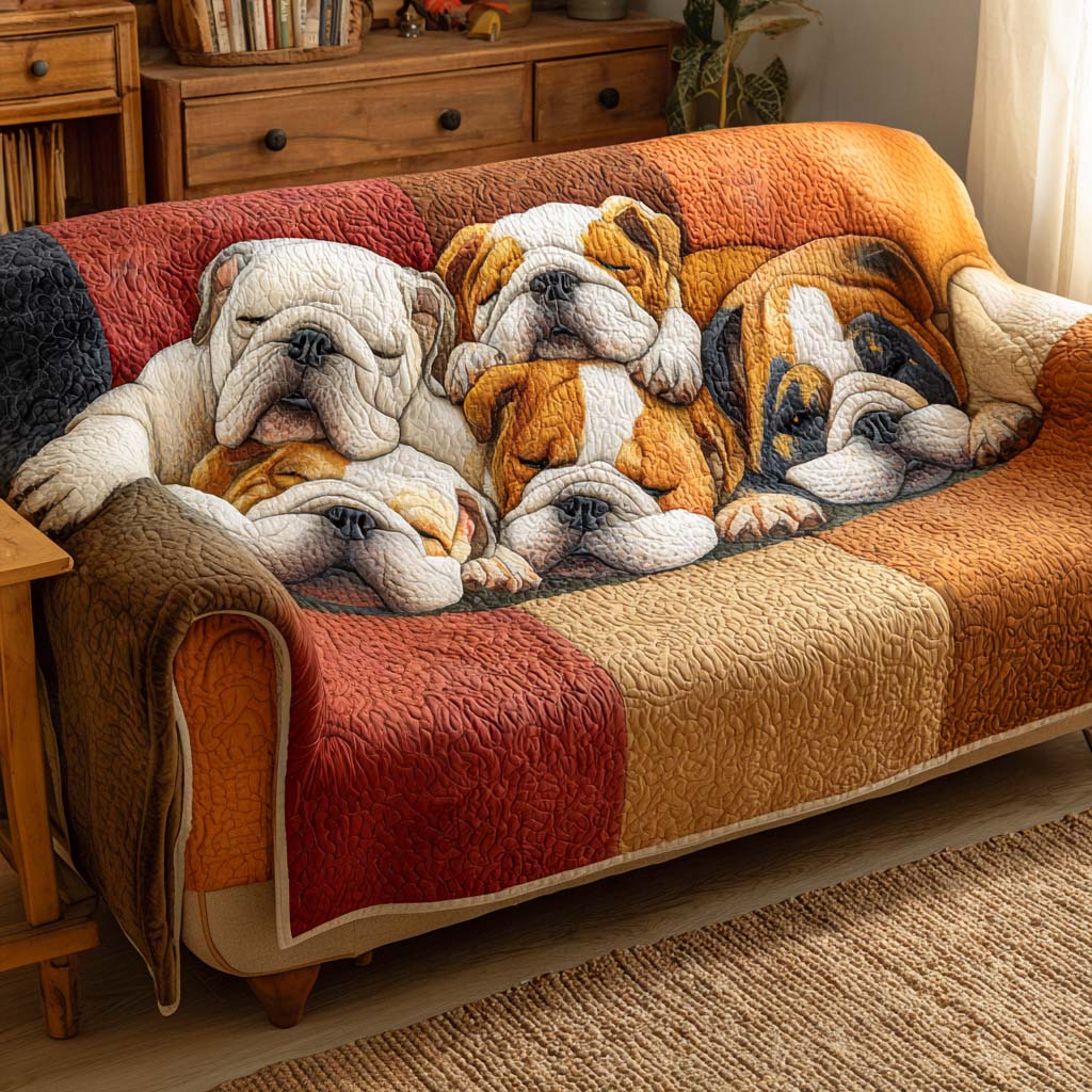 Bulldog Nap Haven Quilted Sofa Cover Holiday Couch Covers Best Presents For Dog Lovers