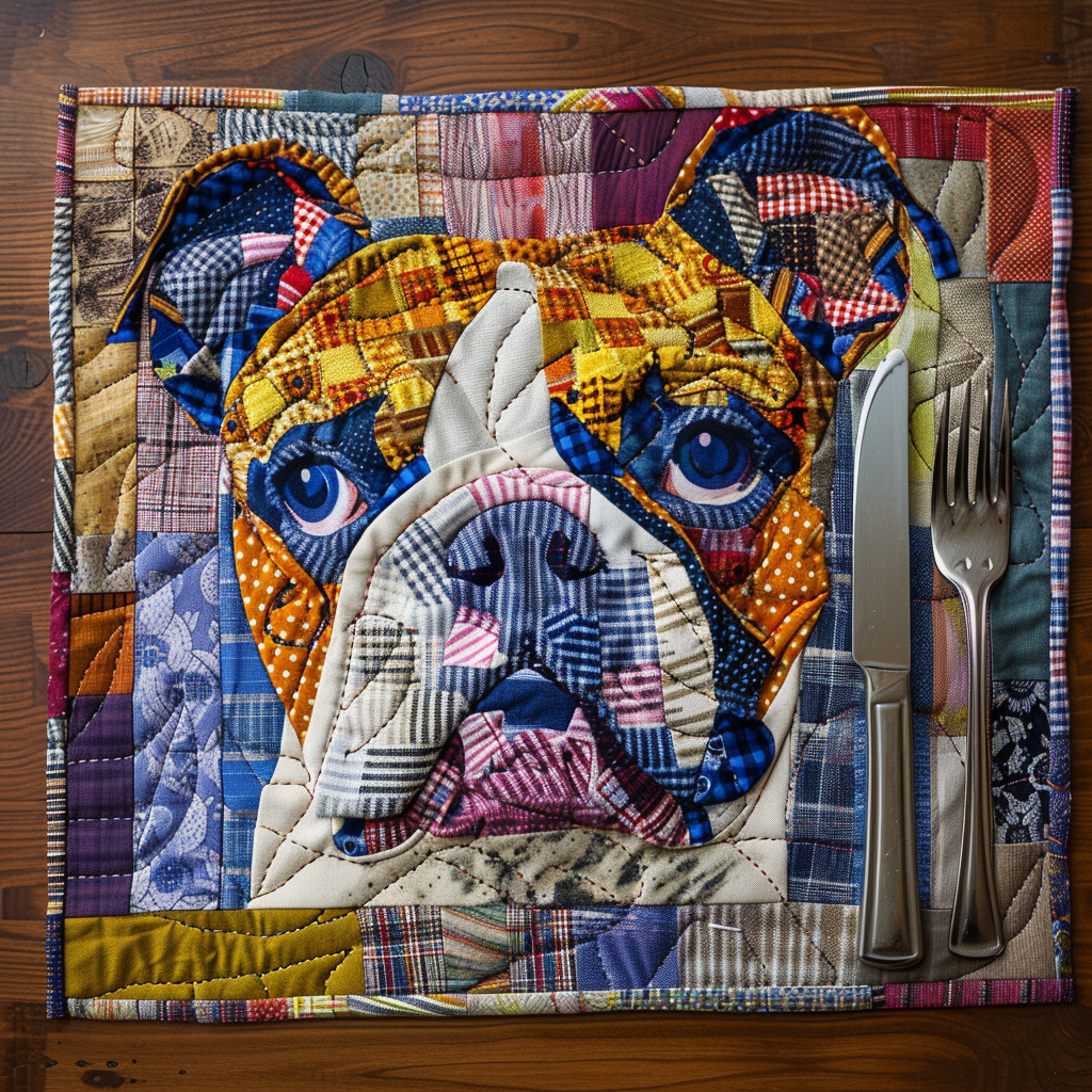 Bulldog Nap Time Quilted Place Mat Modern Holiday Decor Best Presents For Dog Lovers