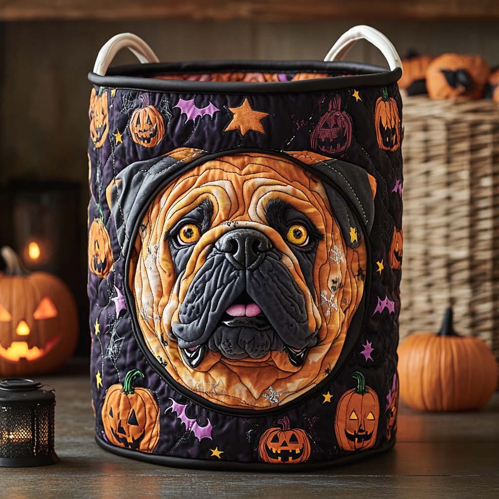 Bulldog Night Quilted Laundry Basket Fall Merch Pick