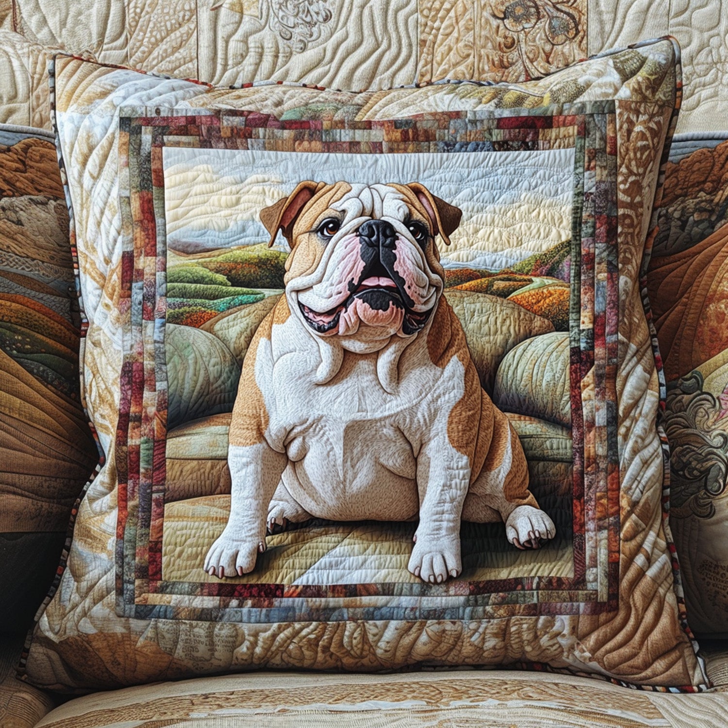Bulldog Pals Quilted Pillow Case Christmas Pillow Cover